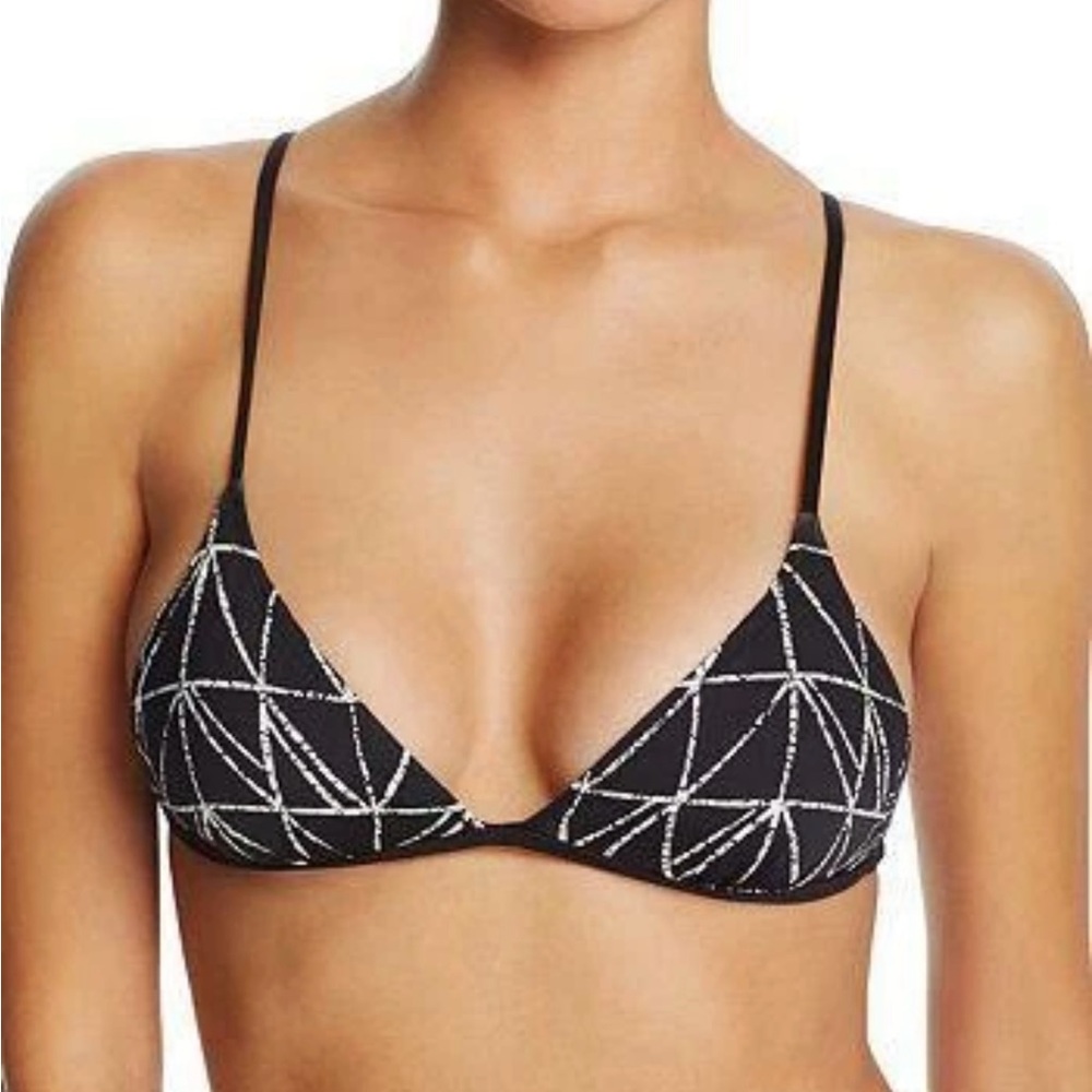 NWT Dolce Vita Black Lattice Back Printed Bikini Swimsuit Top large toc01
